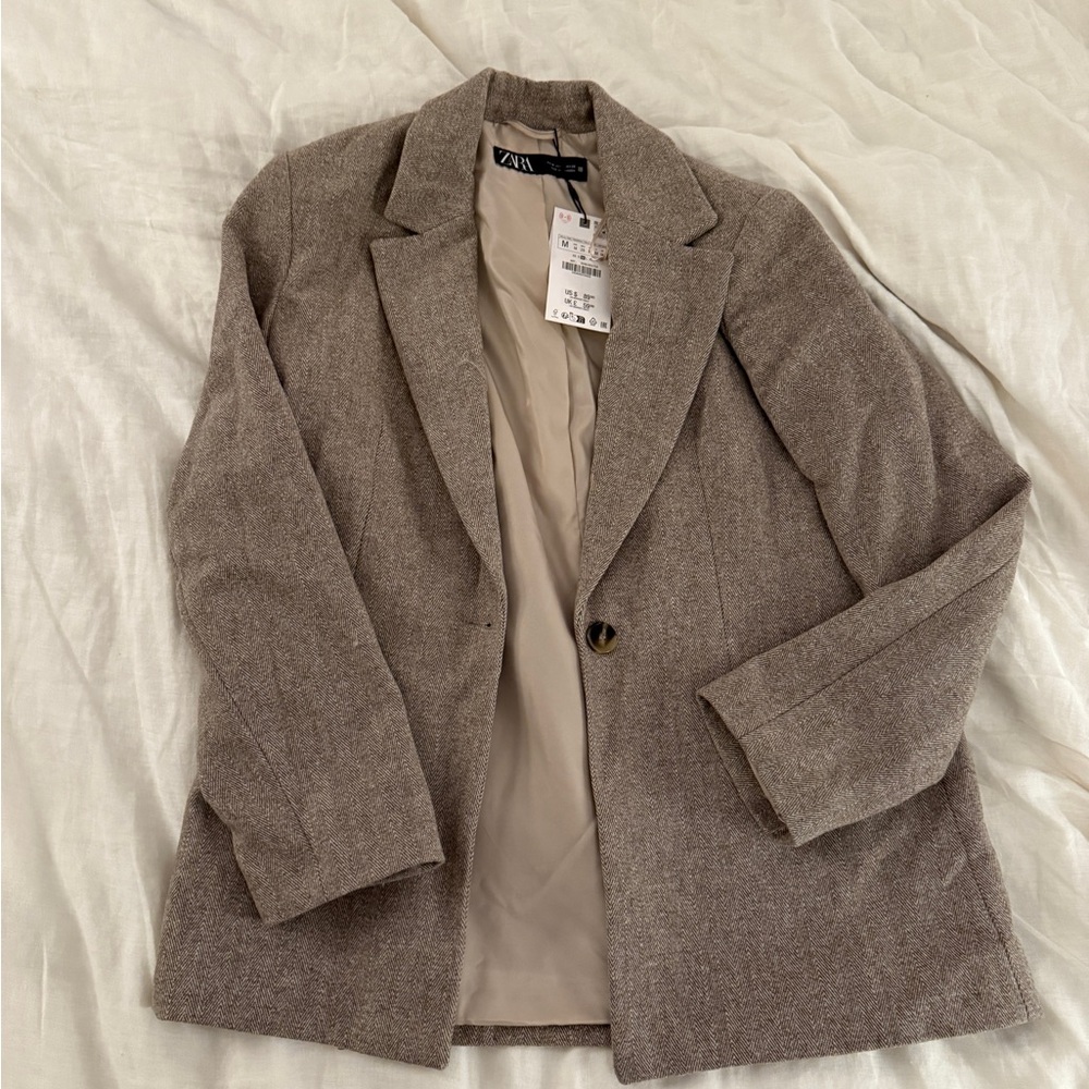 Zara Taupe Herringbone Blazer